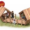 Mini_Landsby_Legehuse_på robinie_stolper_til_legepladsen
